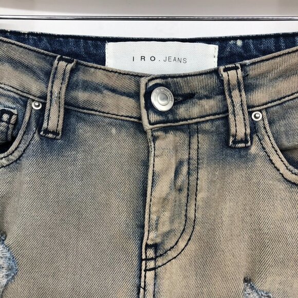 IRO Tan Distressed Mid-Rose Skinny Jeans in faded Blue  and brown mix size 25 - Picture 8 of 16